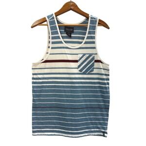Valor Tank Top Mens Small Blue White Striped Pocket Sleeveless Summer Surf Beach